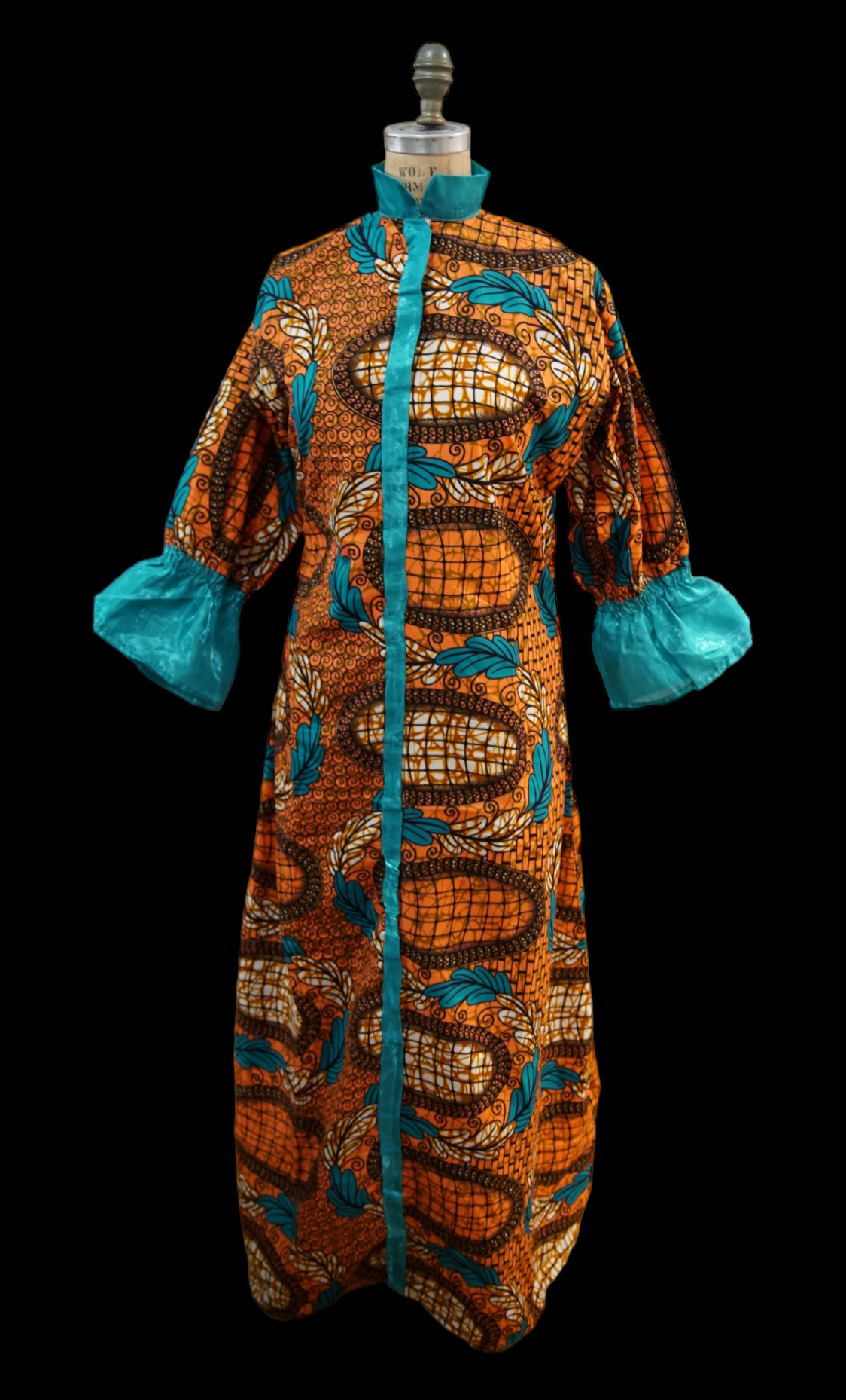 Orange Ankara Teal Line Dress