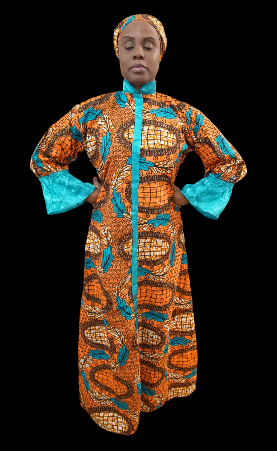 Orange Ankara Teal Line Dress