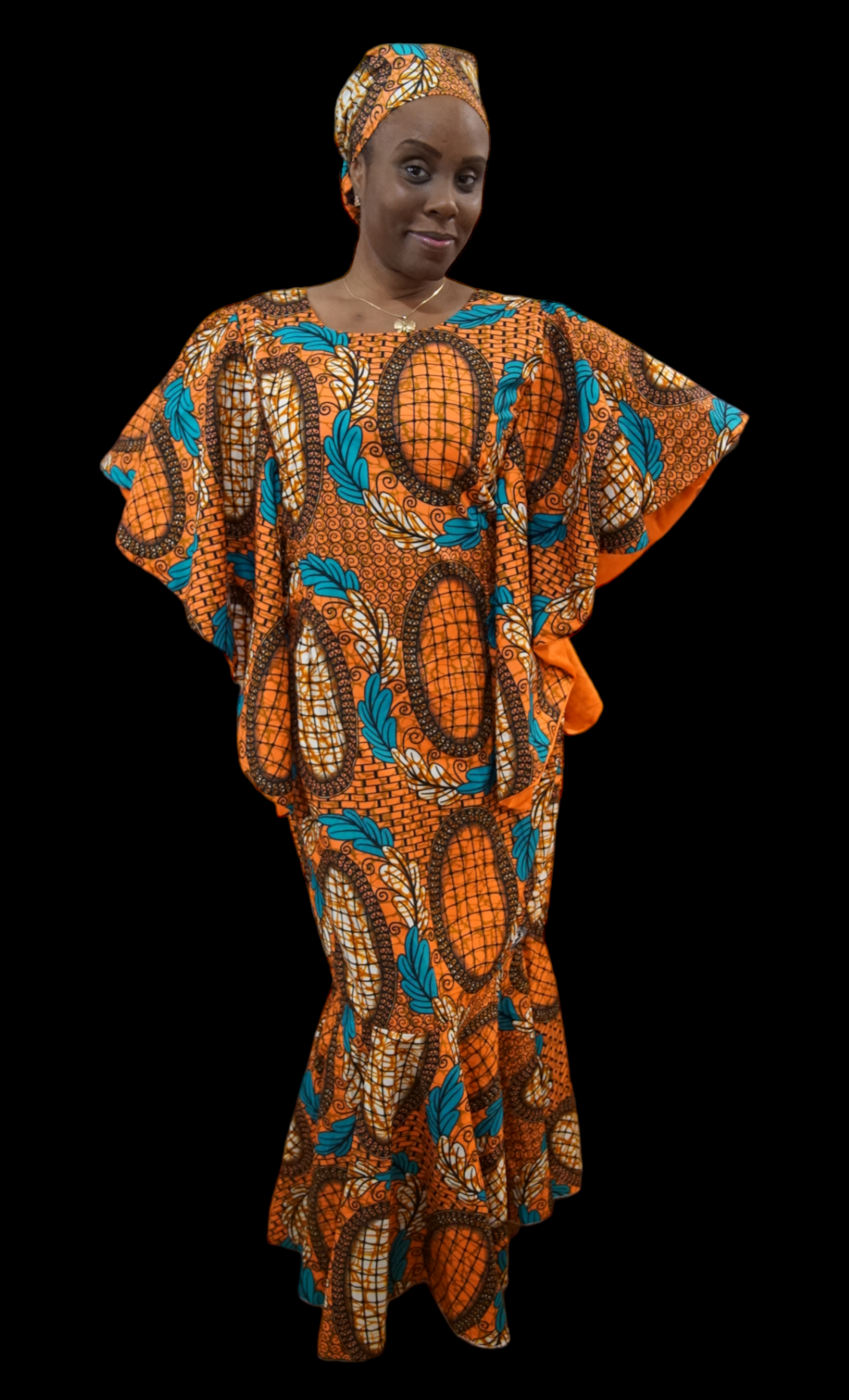 Orange Butterfly Ankara Dress