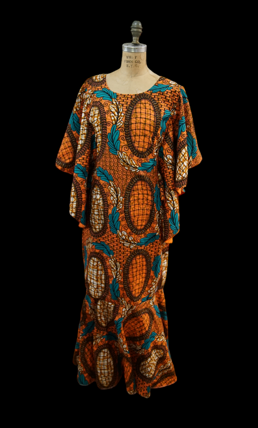 Orange Butterfly Ankara Dress